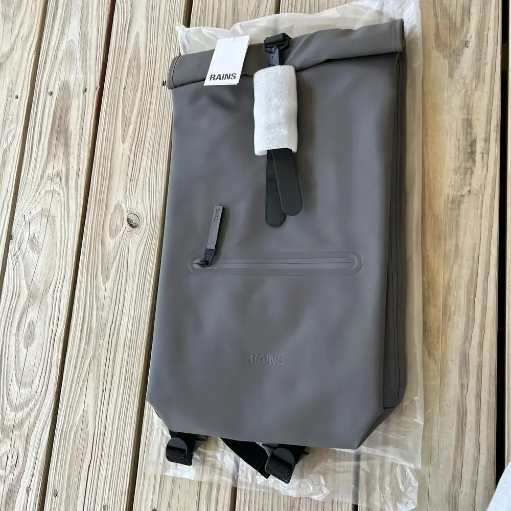 Rains rolltop rucksack gray NWT waterproof laptop bag